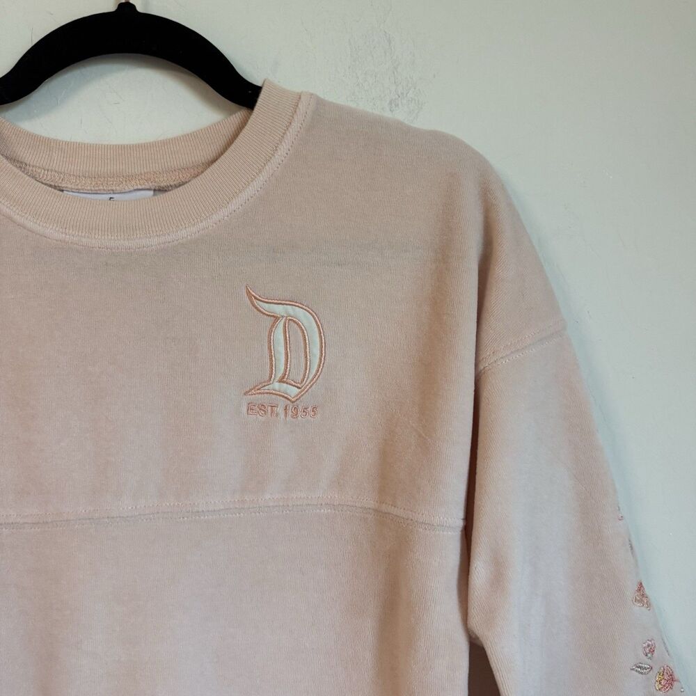 Disneyland Park Girls Med 7/8 Pink Embroidered Floral Terry Cloth Spirit Jersey - Picture 3 of 7